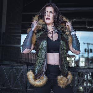 Yin Vest - Antique Olive w/ Tan Fur, Size Large