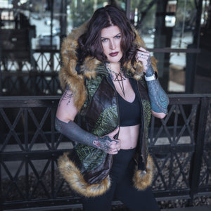 Yin Vest - Antique Olive w/ Tan Fur, Size Large