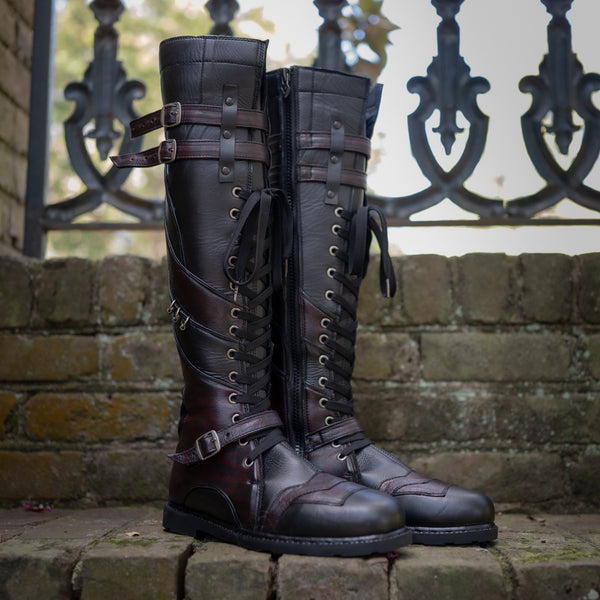 Men's Sage Knee-High Boots - Classic Black and Oxblood Burgundy